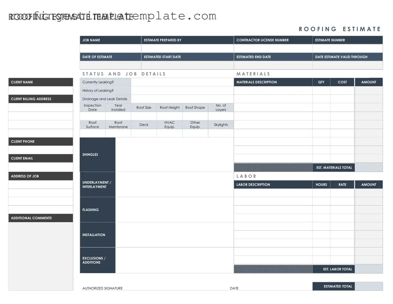 Fill in a Valid Roofing Estimate Form